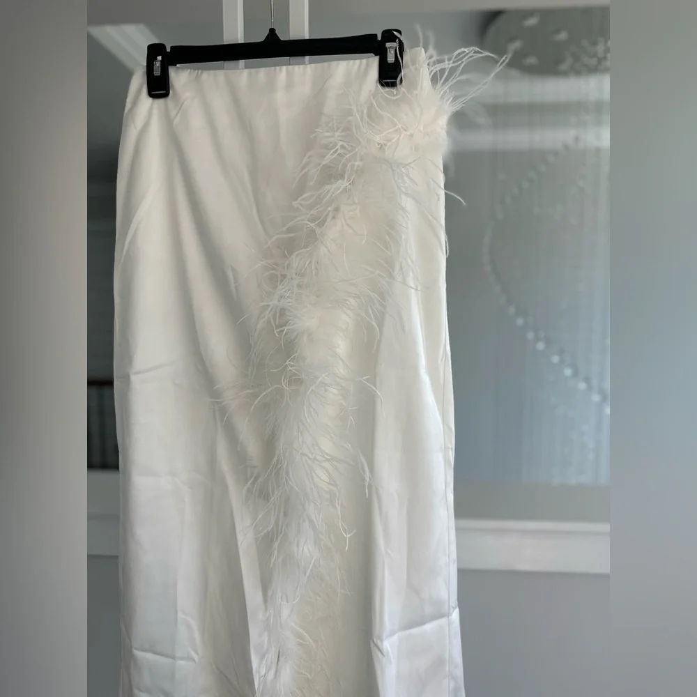 Hutch Faux Feather Strapless Crop Top And Column Maxi Skirt Set - Picture 7 of 11